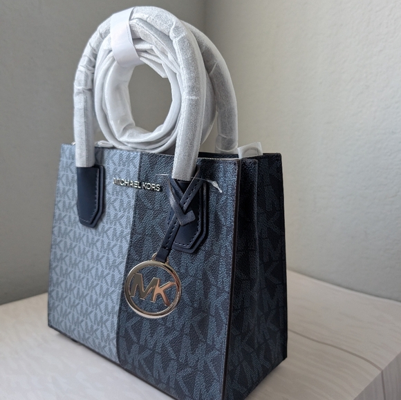 MICHAEL KORS MERCER MEDIUM SATCHEL SHOULDER MESSENGER BAG NAVY MULT COLORBLOCK - Picture 2 of 4